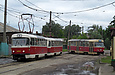 Tatra-T3A #3005-3006 и Tatra-T3SU #481-482 3-го маршрута на улице Москалевской возле конечной станции "Новожаново"