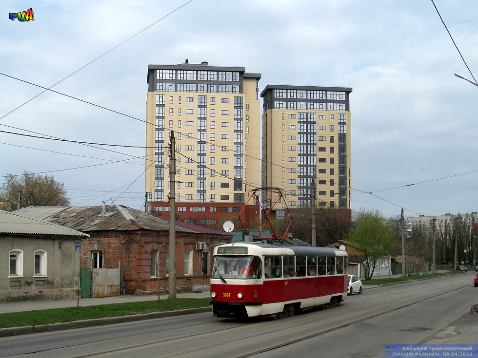 Tatra-T3SUCS #3007 27-го маршрута на улице Гольдберговской возле Финьковского переулка