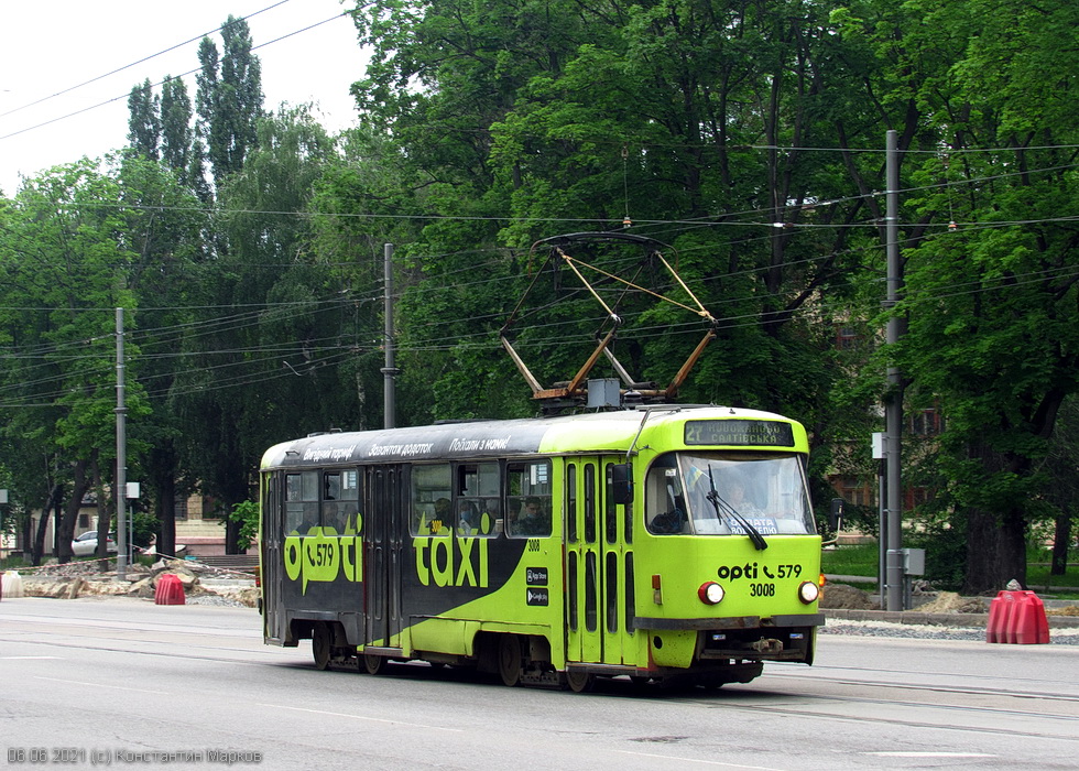 Tatra-T3SUCS #3008 27-го маршрута на Московском проспекте возле перекрестка с улицей Броненосца "Потемкин"