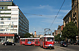 Tatra-T3SU #3011-3012 3-го маршрута поворачивает с Красноармейской улицы на улицу Полтавский шлях