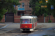 Tatra-T3-ВПСт #3011-3012 3-го маршрута в Рыбасовском переулке перед поворотом на улицу Гольдберговскую