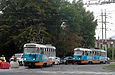 Т3-ВПСт #3016 27-го маршрута и Tatra-T3A #3057 6-го маршрута на улице Академика Павлова перед поворотом на Московский проспект