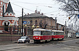 Tatra-T3SU #3017-3018 3-го маршрута поворачивает с улицы 1-й Конной Армии в Рыбасовский переулок