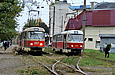 Tatra-T3SU #3017-3018 23-го маршрута и Tatra-T3SUCS #278 8-го маршрута на конечной станции "602 микрорайон"