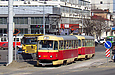 Tatra-T3SU #3017-3018 3-го маршрута на улице Полтавский Шлях на остановке "Улица Евегния Котляра"