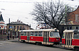 Tatra-T3SU #3017-3018 3-го маршрута поворачивает с улицы 1-й Конной Армии в Рыбасовский переулок