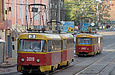 Tatra-T3SU #3019-3020 3-го маршрута и #3087-3088 6-го маршрута на улице Университетской перед поворотом на площадь Розы Люксембург