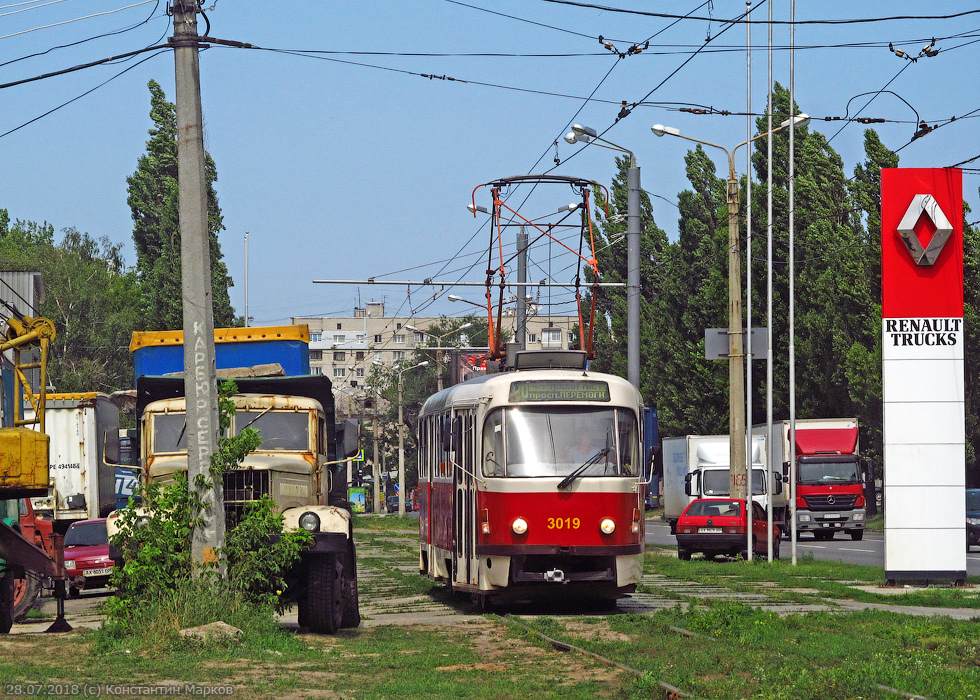 Tatra-T3SUCS #3019 20-го маршрута на улице Клочковской на перекрестке с улицей Тобольской