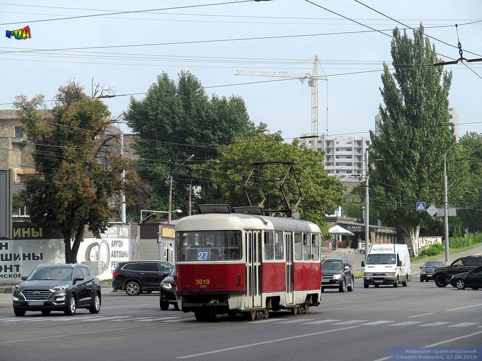 Tatra-T3SUCS #3019 27-го маршрута на Московском проспекте возле улицы Тарасовской