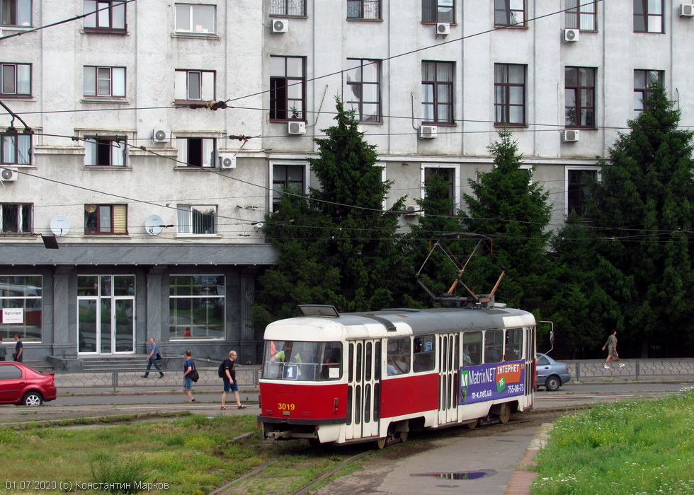 Tatra-T3SUCS #3019 1-го маршрута на РК "Южный вокзал"