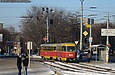 Tatra-T3SU #3021-3022 3-го маршрута поворачивает с Пролетарской площади на улицу Полтавский шлях