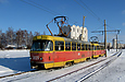 Tatra-T3SU #3025-3026 6-го маршрута на Салтовском шоссе отъезжает от остановки "Улица Калиниградская"
