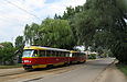 Tatra-T3SU #3025-3026 3-го маршрута на улице Октябрьской Революции возле Октябрьского трамвайного депо