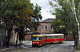 Tatra-T3SU #3025-3026 3-го маршрута поворачивает с улицы 1-й Конной Армии в Рыбасовский переулок