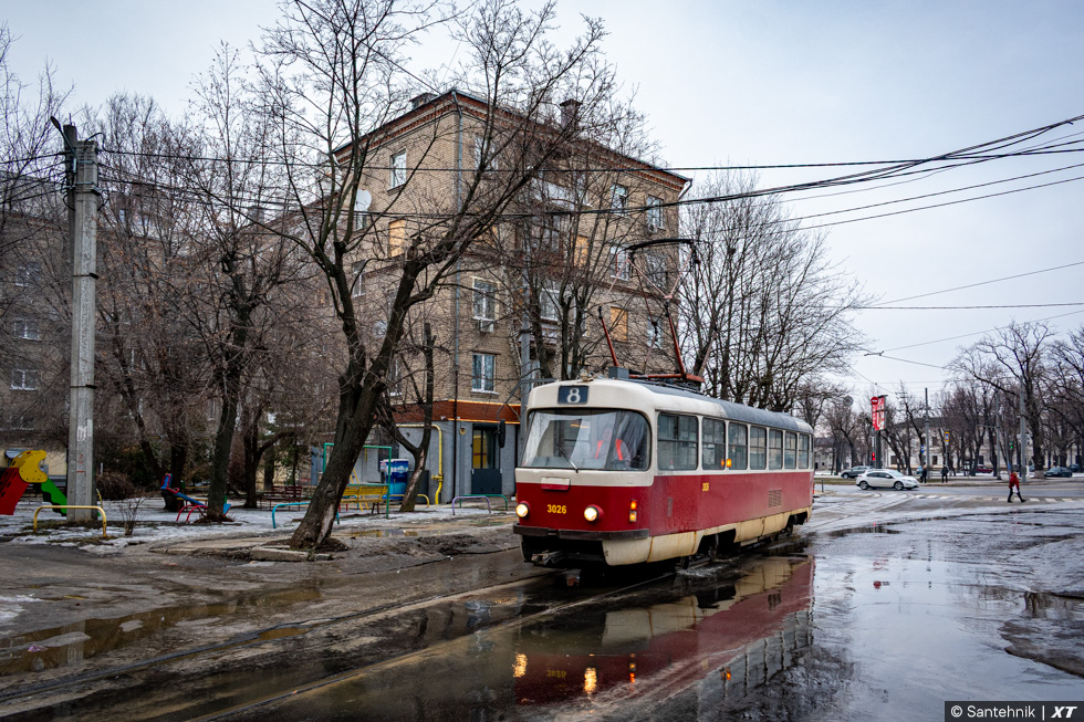 Т3-ВПСт #3026 8-го маршрута на улице Кошкина возле проспекта Героев Харькова