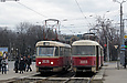 Tatra-T3SU #3036 6-го маршрута и #3007-3008 3-го маршрута на Пролетарской площади