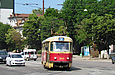 Tatra-T3SU #3039 7-го маршрута поворачивает с улицы Полтавский Шлях на улицу Конева