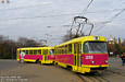 Tatra-T3SU #3049-3050 6-го маршрута поворачивает с улицы Полтавский шлях на Пролетарскую площадь