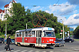 Tatra-T3 #3049 20-го маршрута поворачивает с Клочковской улицы на Новоивановский мост