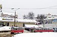 Tatra-T3 #3049 6-го маршрута и #3050 1-го маршрута на конечной "Южный вокзал"