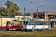 Tatra-T3SU #3053 6-го маршрута и #7016 8-го маршрута на конечной станции "602 микрорайон"