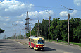 Tatra-T3SU #3053 8-го маршрута на улице Морозова спускается с Юмтовского путепровода