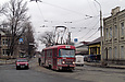 Tatra-T3SU #3056 27-го маршрута поворачивает с улицы Гольдберговской на улицу Москалевскую