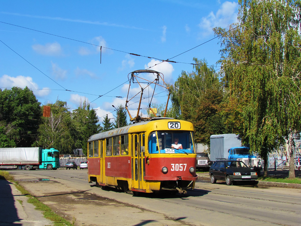Tatra-T3SU #3057 20-го маршрута в Лосевском переулке перед Пискуновским переулком