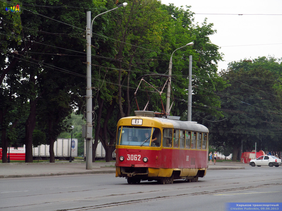 Tatra-T3SU #3062 6-го маршрута на Московском проспекте возле улицы Академика Павлова
