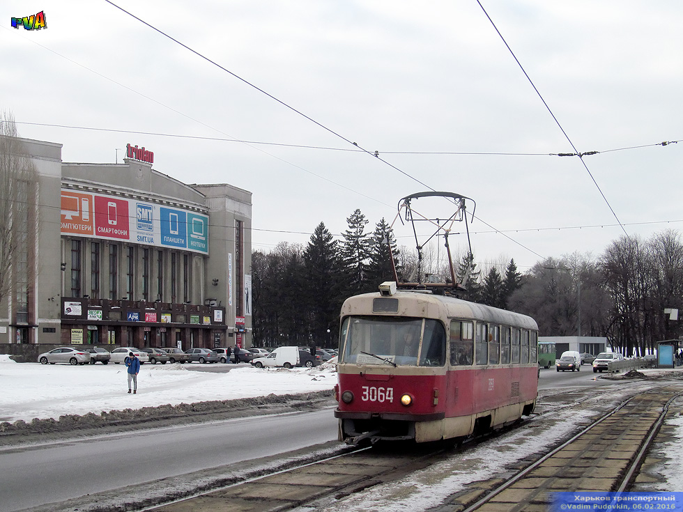 Tatra-T3SU #3064 27-го маршрута на Московском проспекте напротив Спортивного переулка