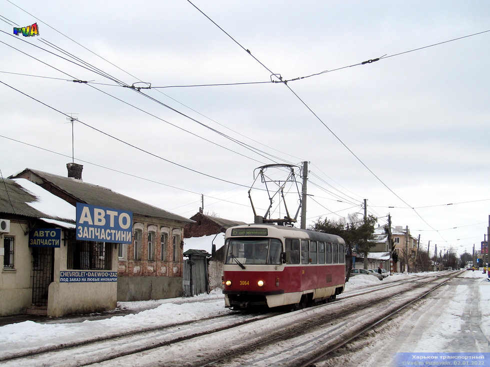 Tatra-T3SUCS #3064 6-го маршрута на улице Академика Павлова в районе Конюшенного переулка