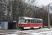 Tatra-T3SUCS #3064 27-го маршрута на улице Героев Труда прибывает на остановку "Микрорайон 531"