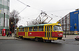 Tatra-T3SU #3066 6-го маршрута поворачивает с Салтовского переулка на улицу Академика Павлова