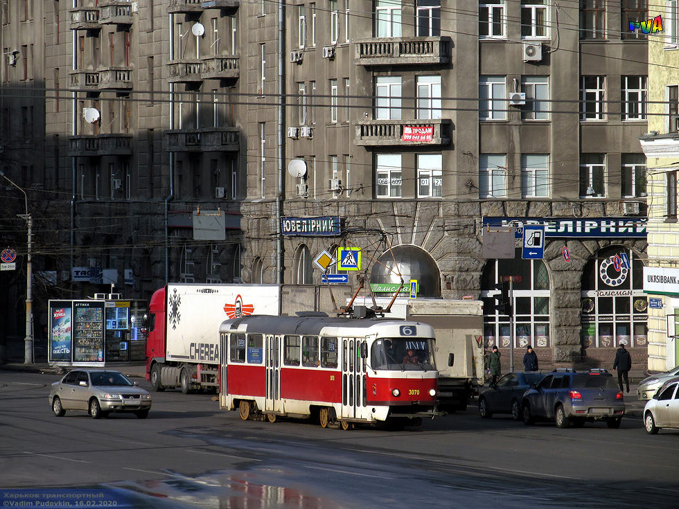 Т3-ВПСт #3070 6-го маршрута на улице Котляра возле улицы Благовещенской