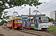 Tatra-T3SU #3074 6-го маршрута и Tatra-T6B5 #4564 8-го маршрута на конечной станции "602 микрорайон"