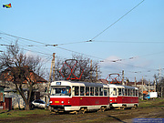 Tatra-T3SUCS #3080-3081 27-го маршрута на улице Академика Павлова подъезжает к остановке "Сабурова дача"