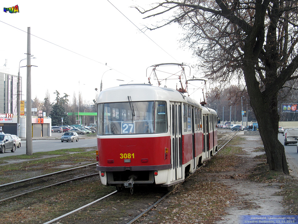 Tatra-T3SUCS #3080-3081 27-го маршрута на Московском проспекте в районе улицы Тюринской