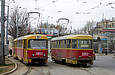 Tatra-T3SU #3083-3084 и #3052 6-го маршрута на площади Розы Люксембург возле улицы Университетской