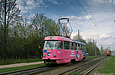 Tatra-T3SU #3085 6-го маршрута на улице Академика Павлова в районе остановки "Комсомольский парк"