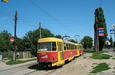 Tatra-T3SU #3087-3088 6-го маршрута на улице Академика Павлова отправляется от остановки "Конюшенный переулок"