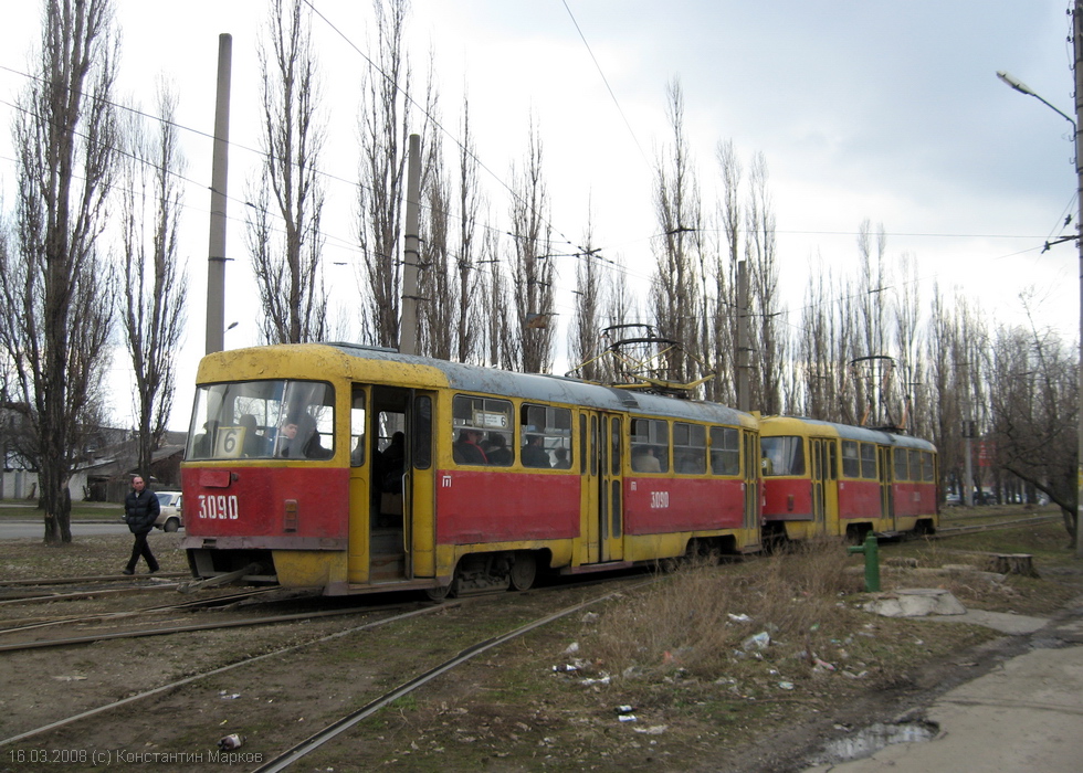 Tatra-T3SU #3089-3090 6-го маршрута на улице Академика Павлова
