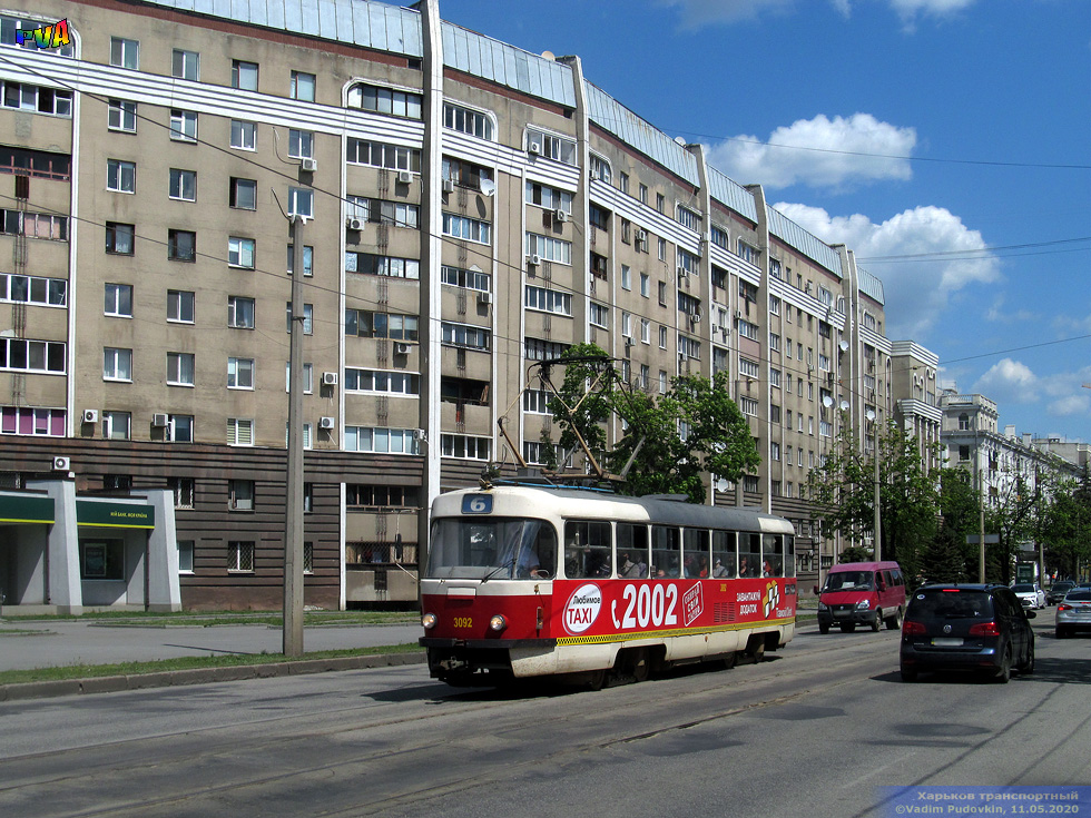 Tatra-T3SUCS #3092 6-го маршрута на Московском проспекте возле улицы Примеровской