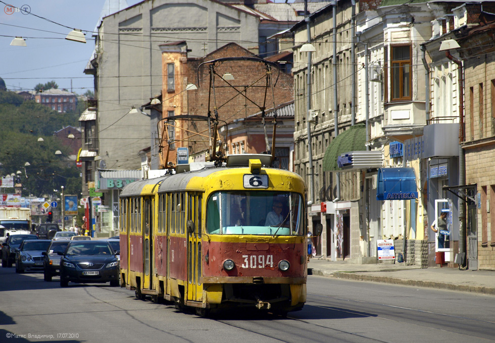 Tatra-T3SU #3094-3095 6-го маршрута на улице Полтавский Шлях