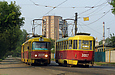 Tatra-T3SU #3094-3095 6-го маршрута (следует в депо) и #3067 27-го маршрута на улице Октябрьской Революции в районе Шахтёрской улицы