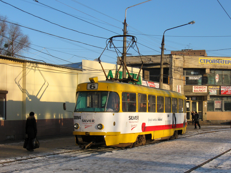 Tatra-T3SU #3094 6-го маршрута на конечной станции "602 микрорайон".