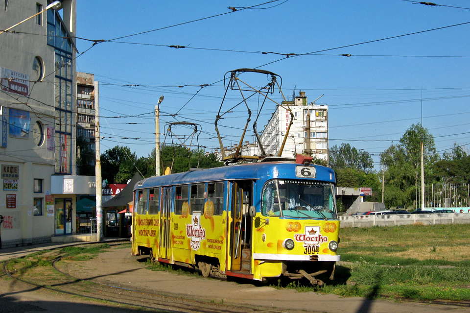 Tatra-T3SU #3094 6-го маршрута на конечной станции "602-й микрорайон"