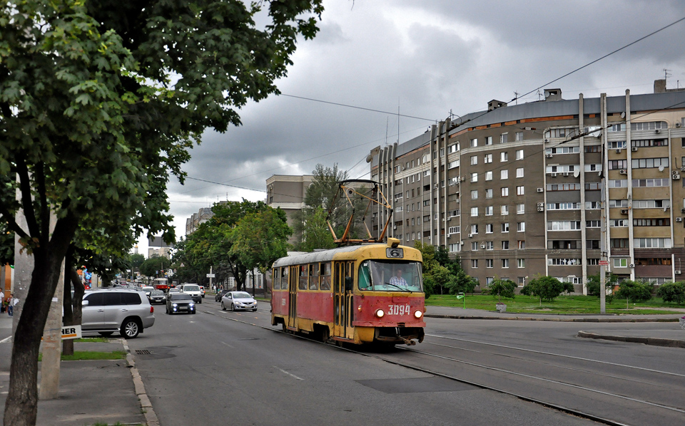 Tatra-T3SU #3094 6-го маршрута на Московском проспекте в районе улицы Никитина