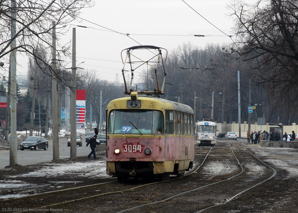 Tatra-T3SU #3094 27-го маршрута на Московском проспекте возле станции метро "Площадь Восстания"