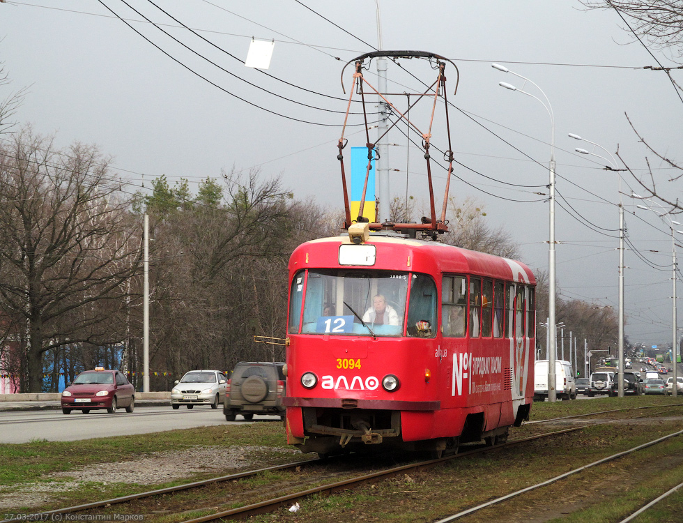 Tatra-T3SU #3094 12-го маршрута на улице Сумской возле парка им. Горького