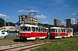 Tatra-T3SU #3095 и Tatra-T3SUCS #410 20-го маршрута на улице Клочковской возле перекрестка с Рогатинским проездом